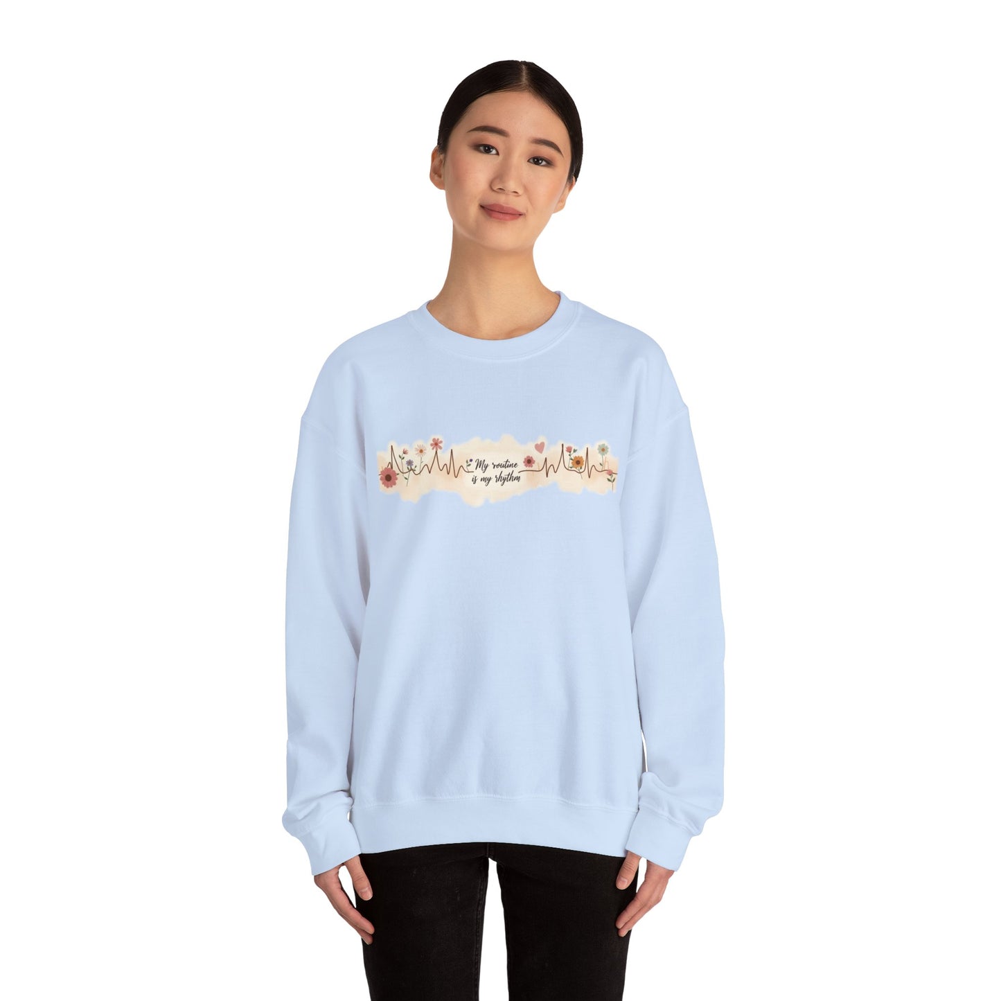 Floral Heartbeat Crewneck Sweatshirt - Cozy Gift for Music Lovers, Unisex Sweatshirt for Birthdays, Valentine's Day, Self-Care