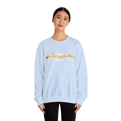 Floral Heartbeat Crewneck Sweatshirt - Cozy Gift for Music Lovers, Unisex Sweatshirt for Birthdays, Valentine's Day, Self-Care