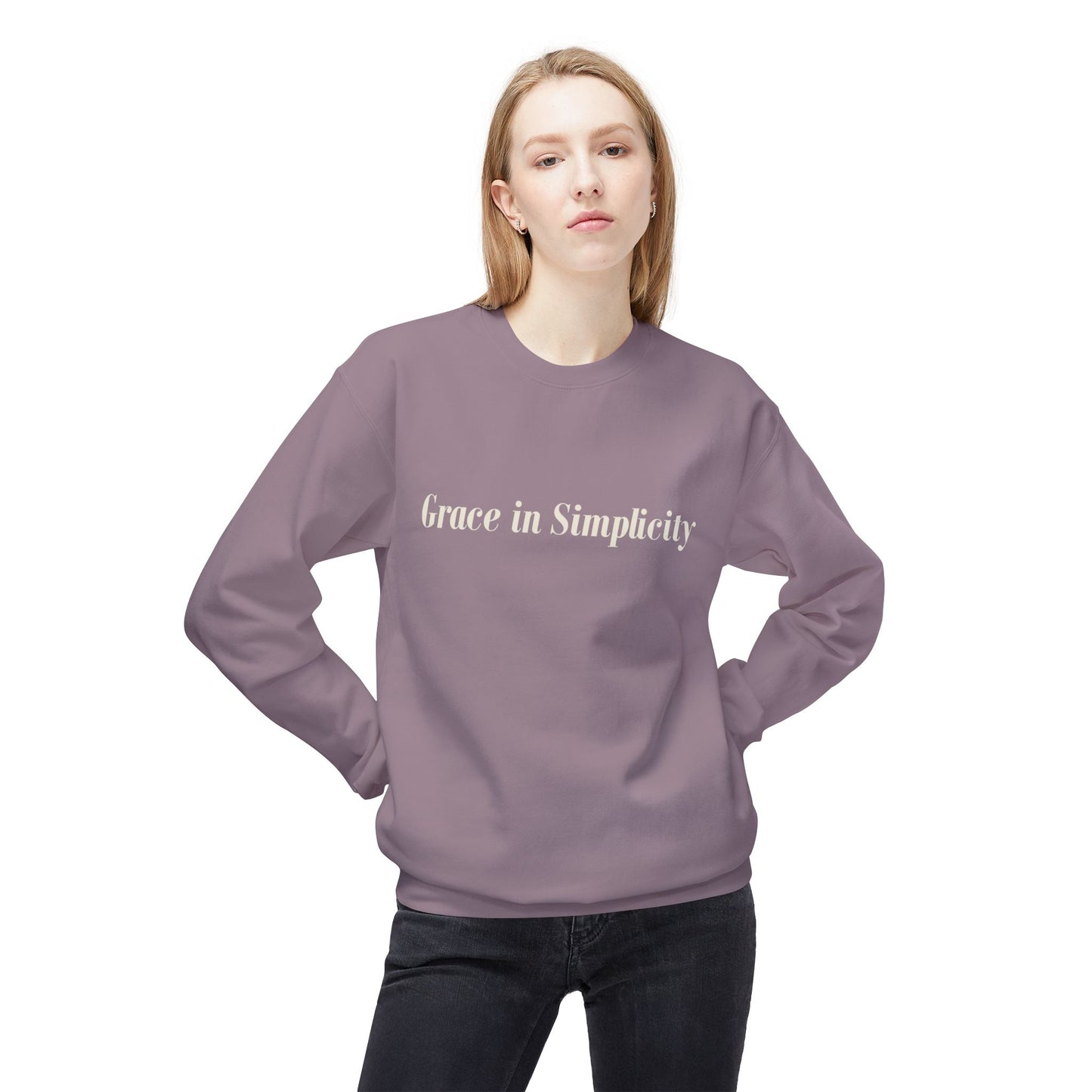 Cozy Quote Crewneck Sweatshirt - "Grace in Simplicity" - Unisex Gift, Casual Wear, Minimalist Style, Cozy Essential, Autumn Layering