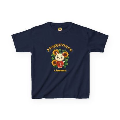 Adorable Cat & Sunflower Kids Tee - Cute Gift, Summer Style, Fun Playwear, Birthday Present, Animal Lover Apparel