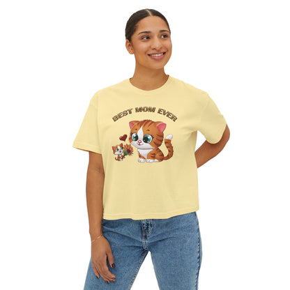Women's Boxy Tee - Cute Cat Design, Perfect Gift for Mom