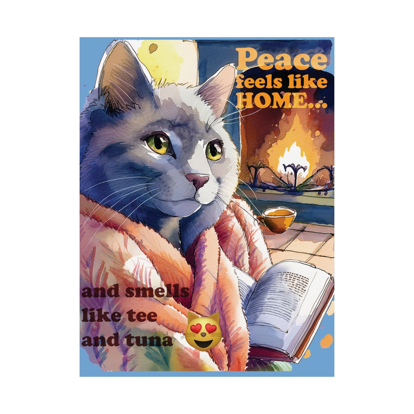 Cozy Cat Wall Art, Peace Feels Like Home Poster, Cat Lover Decor, Living Room Wall Decor, Gift for Cat Owners
