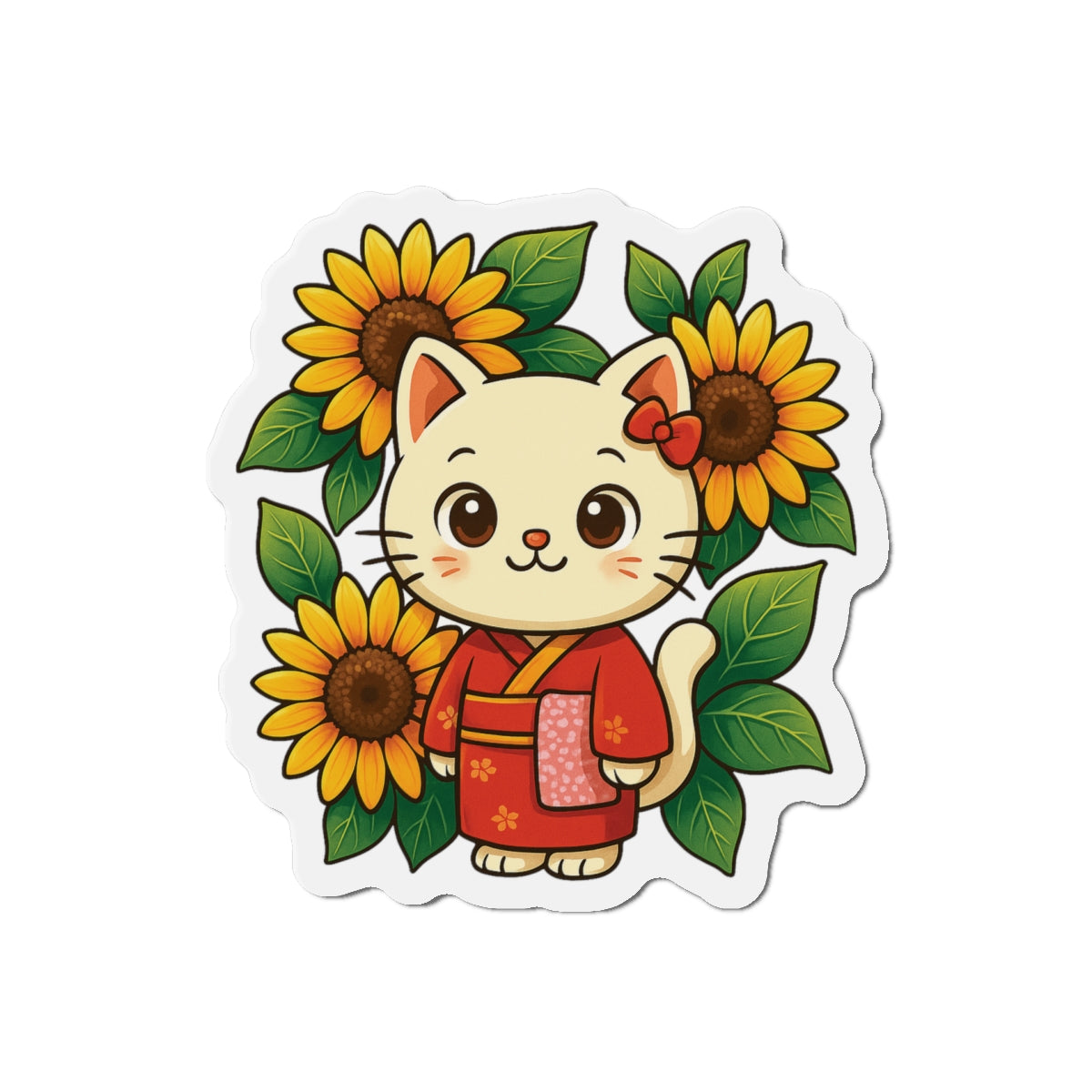Cute Cat & Sunflower Die-Cut Magnets, Whimsical Kitchen Decor, Gift for Cat Lovers, Fridge Magnet, Spring Decor