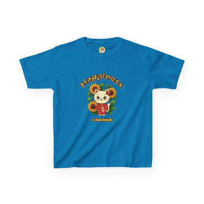 Adorable Cat & Sunflower Kids Tee - Cute Gift, Summer Style, Fun Playwear, Birthday Present, Animal Lover Apparel