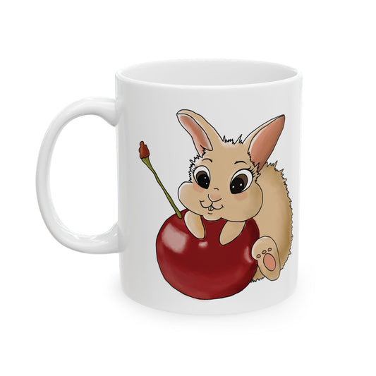 Mug - Cute Bunny with a Cherry Ceramic Mug, 11oz, 15oz