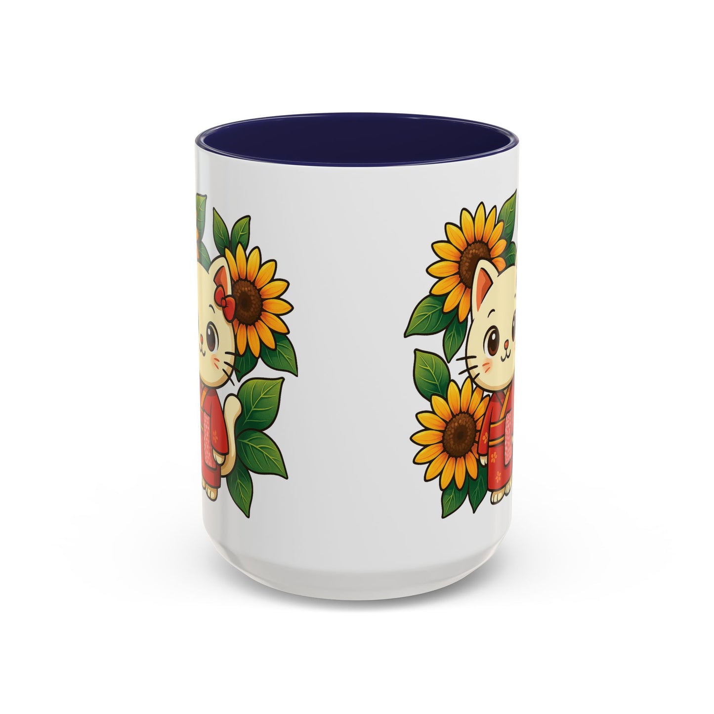 Cute Cat Floral Accent Coffee Mug - Kitty Lover Gift, Tea Cup, Home Decor, Anime Inspired, Coffee Lover Gift