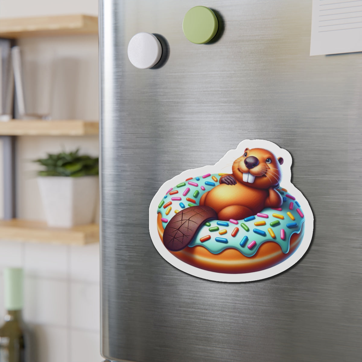 Charming Beaver Donut Die-Cut Magnet | Cute Kitchen Decor, Refrigerator Magnet, Gift for Animal Lovers, Fun Office Accessory