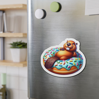 Charming Beaver Donut Die-Cut Magnet | Cute Kitchen Decor, Refrigerator Magnet, Gift for Animal Lovers, Fun Office Accessory