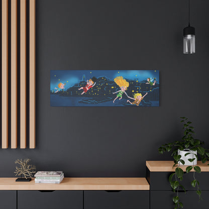 Whimsical Night Sky Canvas Art, Kids' Room Decor, Playful Wall Art, Dreamy Decor for Children, Magical Nighttime Scene
