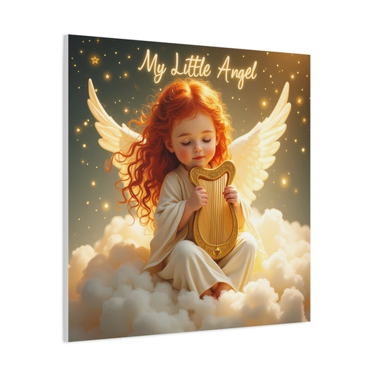 Angel Harp Canvas Art Print, Nursery Decor, Whimsical Home Accent, Gift for Baby Shower, Kids Room Wall Art, Ethereal Artwork