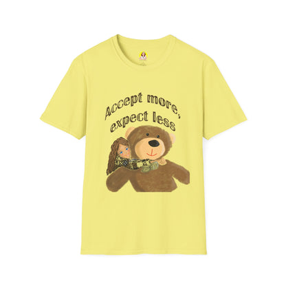 Cute Bear Graphic T-Shirt - Accept More, Expect Less - Funny Animal Tee, Gift for Friends, Cozy Casual Shirt, Birthday Gift, [...]