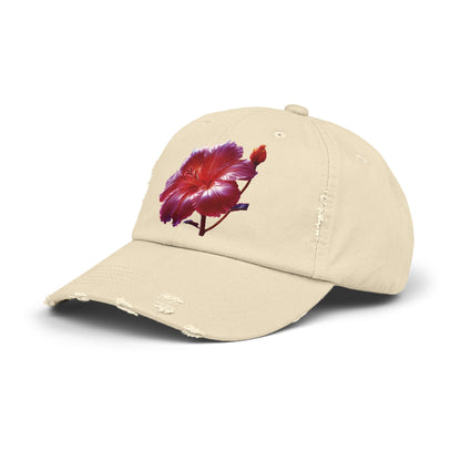 Hibiscus Flower Distressed Cap, Floral Baseball Hat, Trendy Unisex Hat, Summer Accessory, Gift for Garden Lovers, Casual Wear