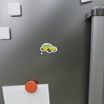 Yellow Beetle Car Die-Cut Magnet - Fun Auto Décor, Car Lover Gift, Fridge Magnet, Cute Home Accessories, Retro Style Décor