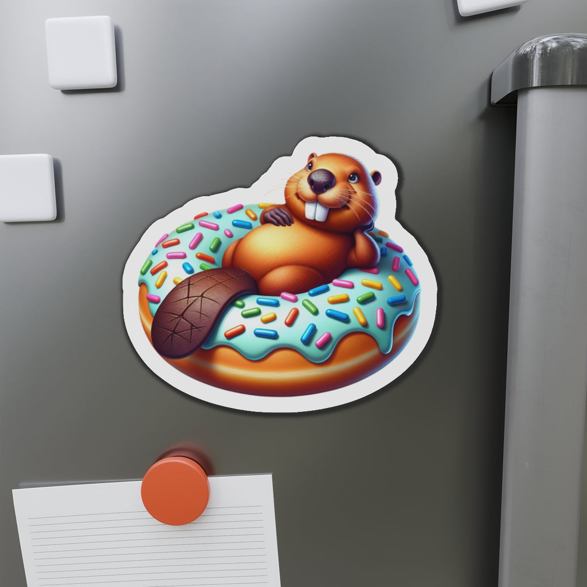 Charming Beaver Donut Die-Cut Magnet | Cute Kitchen Decor, Refrigerator Magnet, Gift for Animal Lovers, Fun Office Accessory
