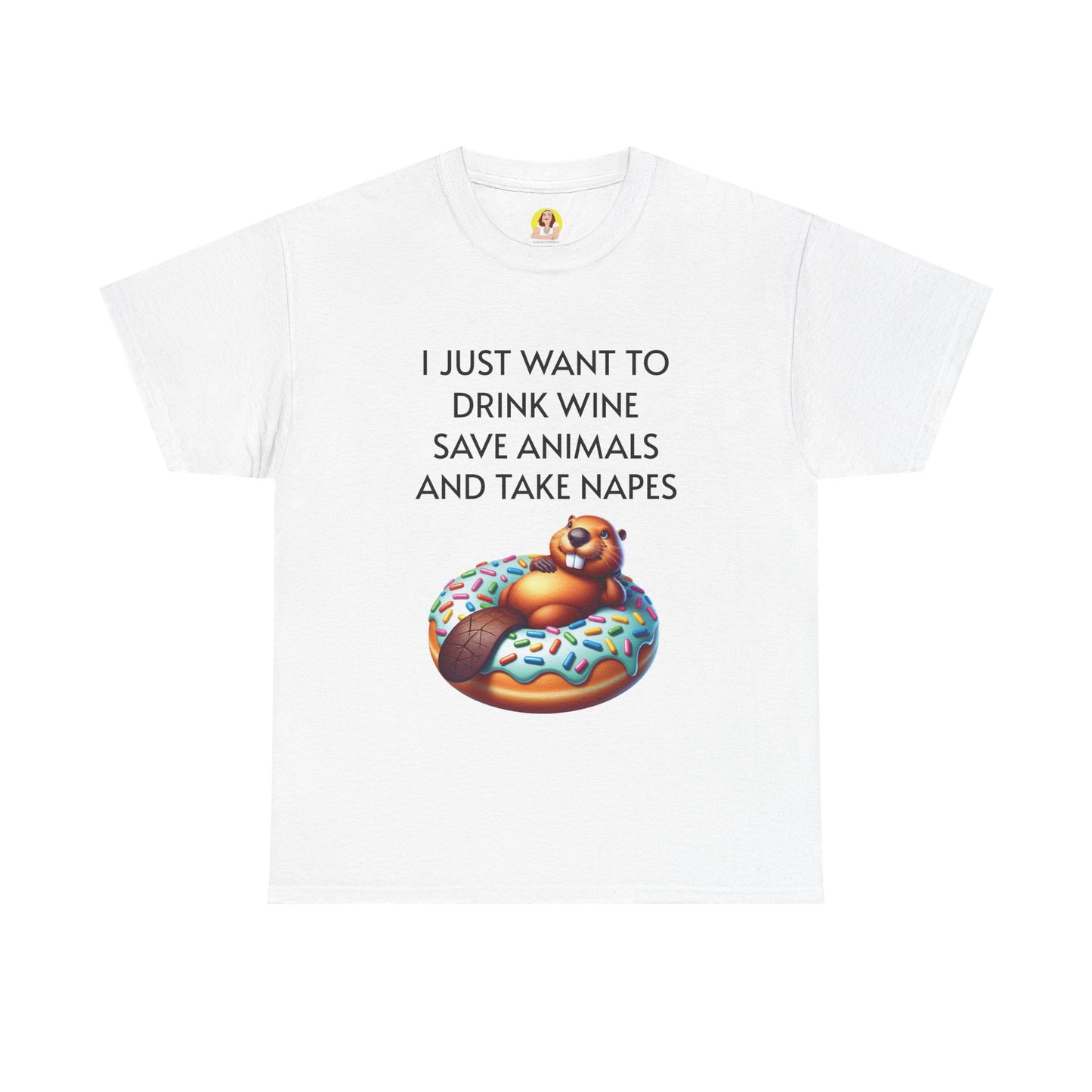 Funny Unisex Heavy Cotton Tee - 'I Just Want to Drink Wine, Save Animals, and Take Naps'