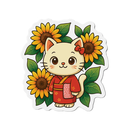 Cute Cat & Sunflower Die-Cut Magnets, Whimsical Kitchen Decor, Gift for Cat Lovers, Fridge Magnet, Spring Decor
