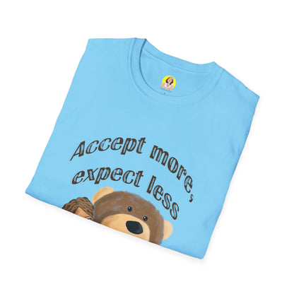 Cute Bear Graphic T-Shirt - Accept More, Expect Less - Funny Animal Tee, Gift for Friends, Cozy Casual Shirt, Birthday Gift, [...]
