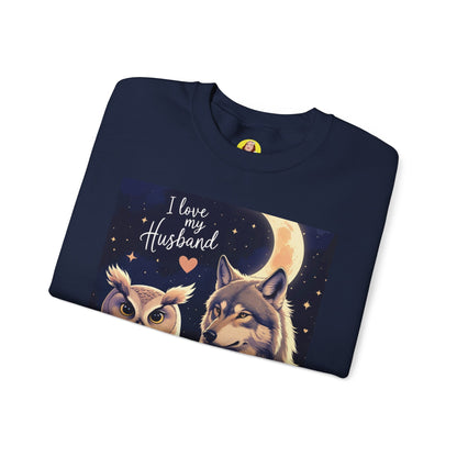 I Love My Husband Owl and Wolf Sweatshirt, Unisex Crewneck, Gift for Him, Cozy Sweatshirt, Animal Lovers, Anniversary Gift