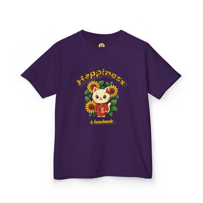 Adorable Cat & Sunflower Kids Tee - Cute Gift, Summer Style, Fun Playwear, Birthday Present, Animal Lover Apparel