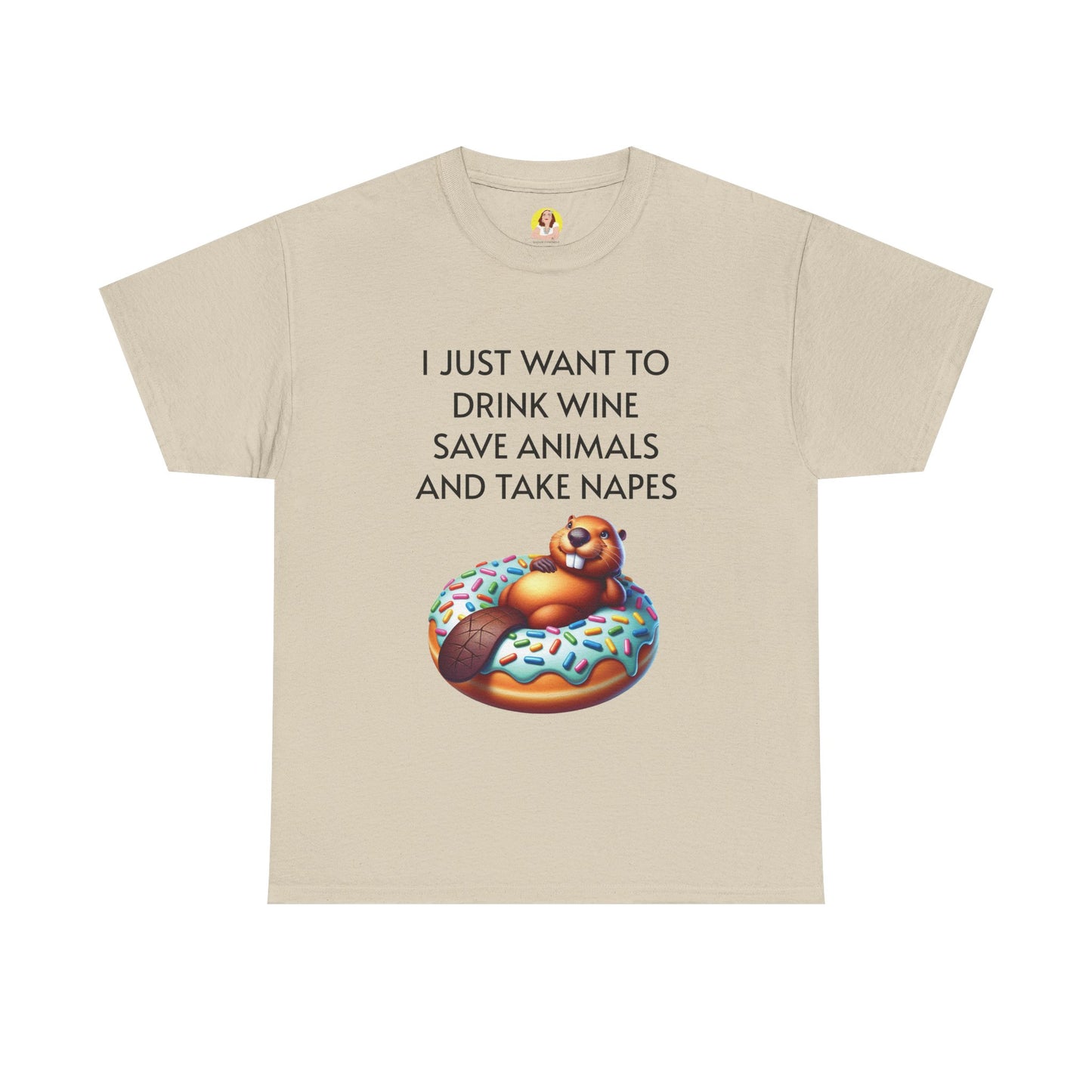 Funny Unisex Heavy Cotton Tee - 'I Just Want to Drink Wine, Save Animals, and Take Naps'