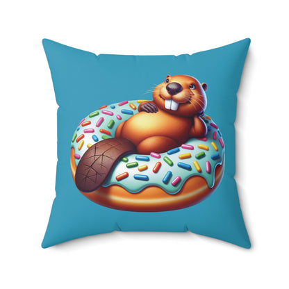 Fun Beaver Donut Pillow - Colorful Square Cushion for Kids' Rooms & Play Areas