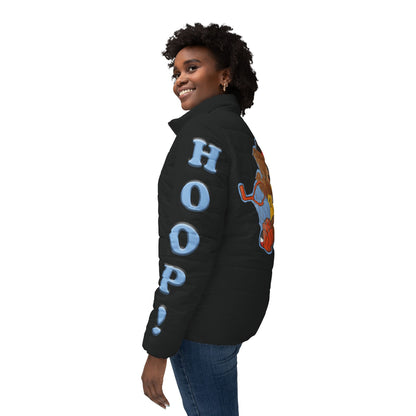 Sporty Bear Puffer Jacket for Women, Fun Athleisure Outerwear, Perfect for Basketball Lovers, Casual Styling, Cozy Layering