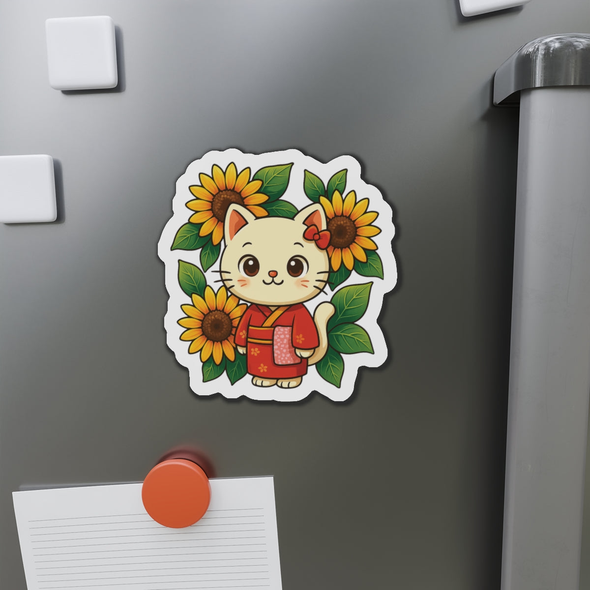 Cute Cat & Sunflower Die-Cut Magnets, Whimsical Kitchen Decor, Gift for Cat Lovers, Fridge Magnet, Spring Decor