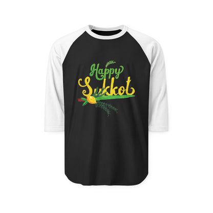 Happy Sukkot Raglan Shirt, Unisex Festive Tee, Fall Celebration Shirt, Jewish Holiday Apparel, Unique Gift for Sukkot