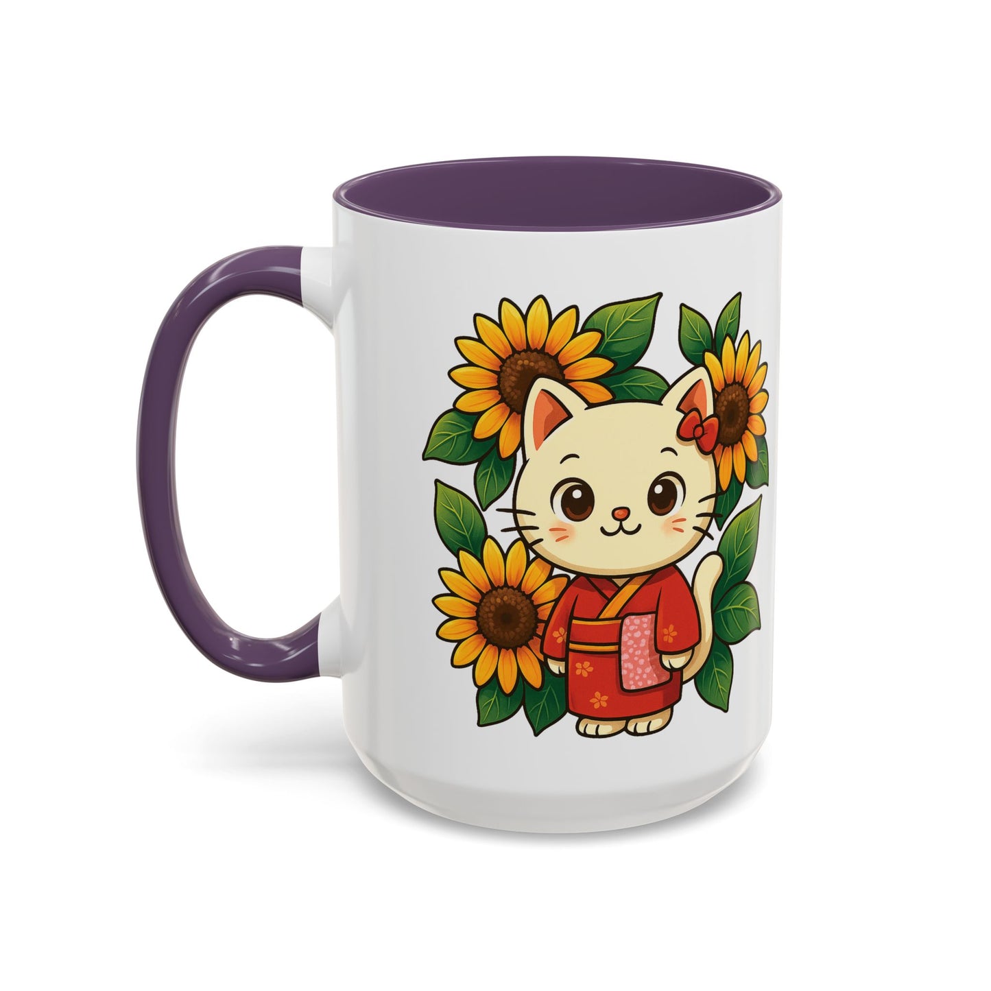 Cute Cat Floral Accent Coffee Mug - Kitty Lover Gift, Tea Cup, Home Decor, Anime Inspired, Coffee Lover Gift