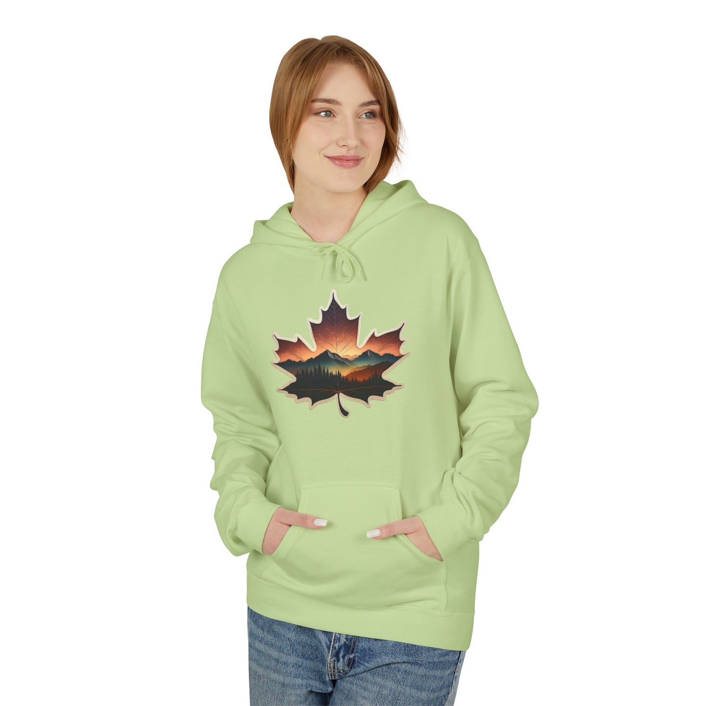 Cozy Sunset Maple Leaf Hoodie | Fall Fashion, Nature Lover Gift, Warmth for Fall, Outdoor Adventure, Comfortable Wear