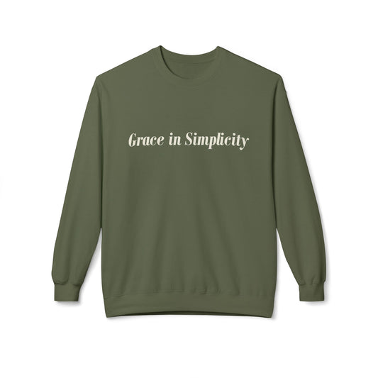 Cozy Quote Crewneck Sweatshirt - "Grace in Simplicity" - Unisex Gift, Casual Wear, Minimalist Style, Cozy Essential, Autumn Layering