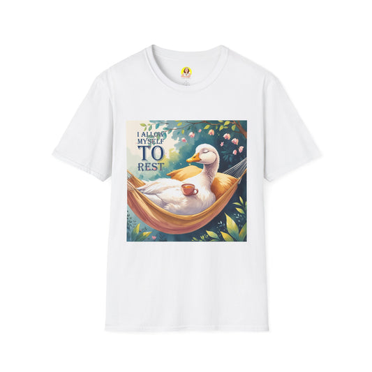 Relaxing Duck Unisex T-Shirt, Nature Lover Tee, Cozy Gift for Friends, Mother's Day Present, Unique Rest Quote Tee, Fall Apparel
