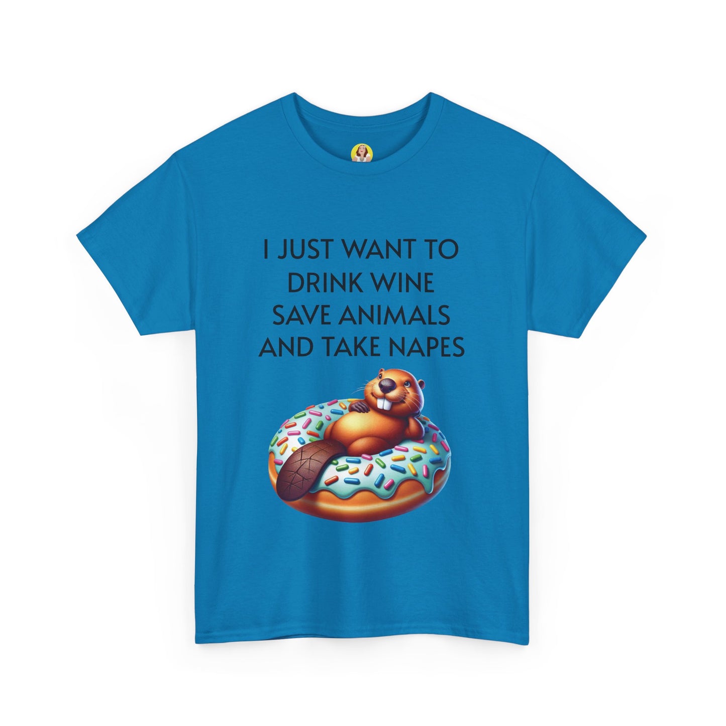 Funny Unisex Heavy Cotton Tee - 'I Just Want to Drink Wine, Save Animals, and Take Naps'