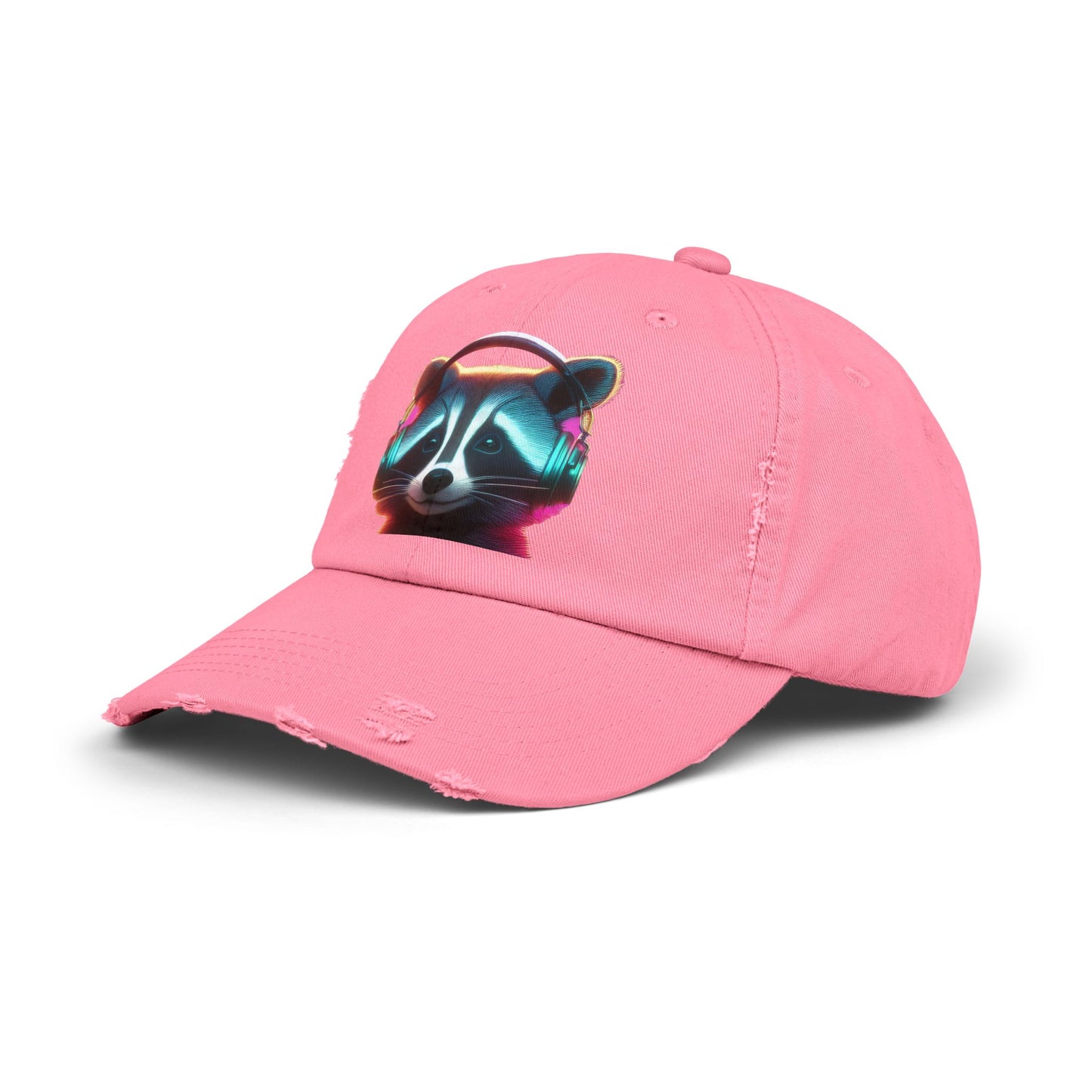Cool Raccoon Distressed Cap | Trendy Unisex Snapback | Fun Outing Gear | Gift for Animal Lovers, Music Fans, Casual Wear