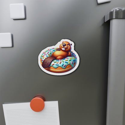 Charming Beaver Donut Die-Cut Magnet | Cute Kitchen Decor, Refrigerator Magnet, Gift for Animal Lovers, Fun Office Accessory