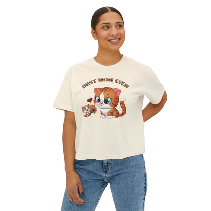 Women's Boxy Tee - Cute Cat Design, Perfect Gift for Mom