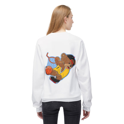 Cute Teddy Bear Basketball Crewneck Sweatshirt, Unisex Retro Fleece Top, Perfect Gift for Sports Lovers, Cozy Layering Piece, Fun Streetwear