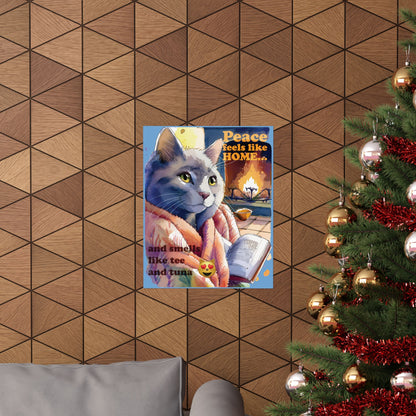 Cozy Cat Wall Art, Peace Feels Like Home Poster, Cat Lover Decor, Living Room Wall Decor, Gift for Cat Owners