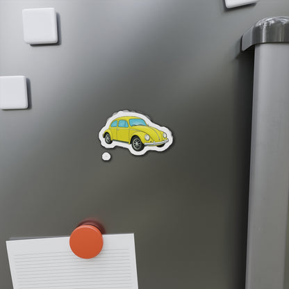Yellow Beetle Car Die-Cut Magnet - Fun Auto Décor, Car Lover Gift, Fridge Magnet, Cute Home Accessories, Retro Style Décor