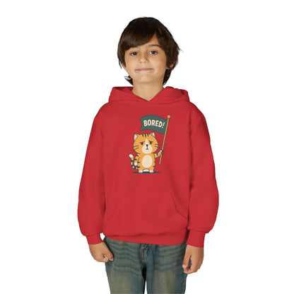 Funny Cat Bored Youth Hoodie, Cute Cat Sweatshirt, Kids Gift, Animal Lover Apparel, Fun Hoodie for Children, Everyday Wear