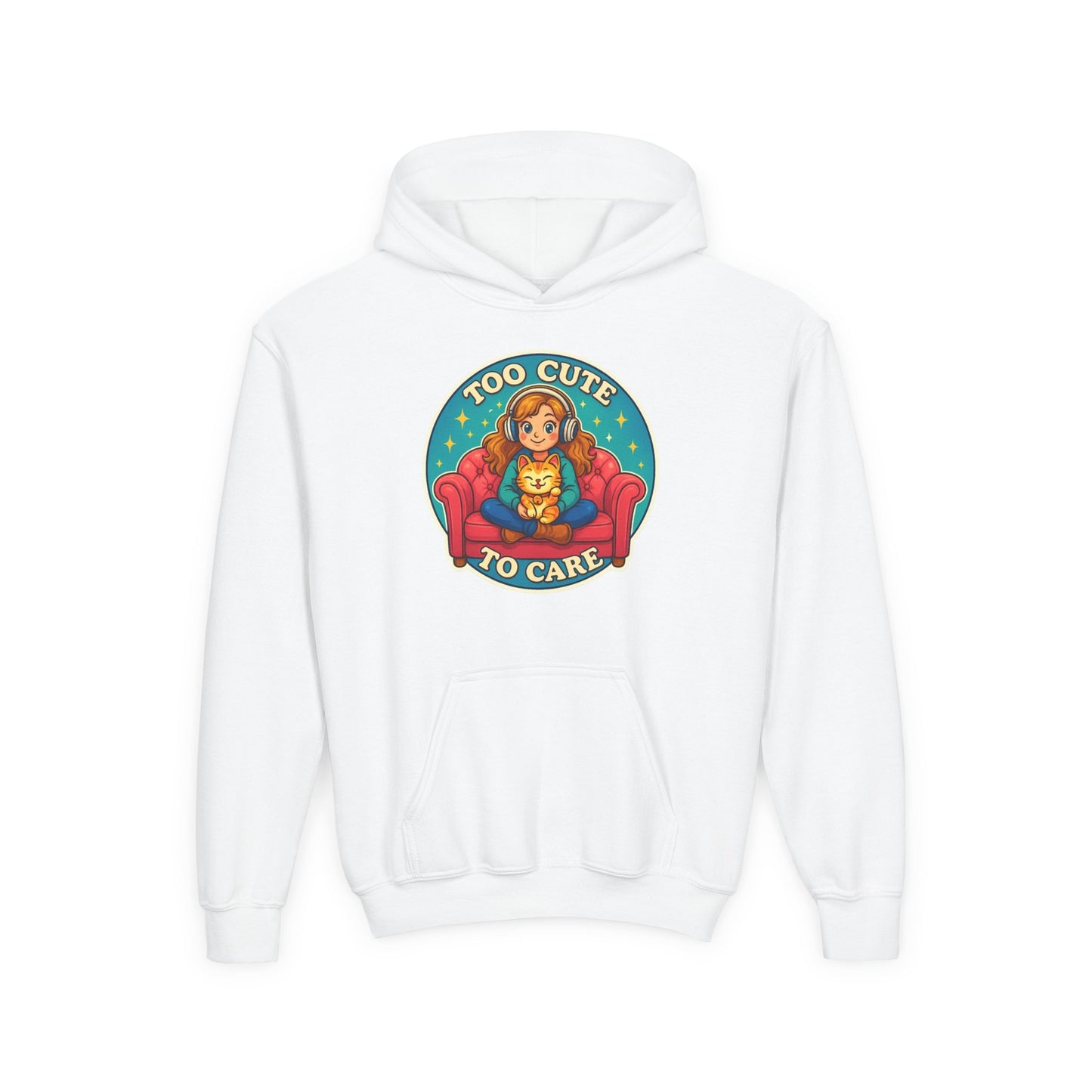 Youth Cute Pet Lover Hoodie, Cozy Animal Sweatshirt, Gifts for Kids, Birthday Present, Holiday Apparel, Too Cute to Care
