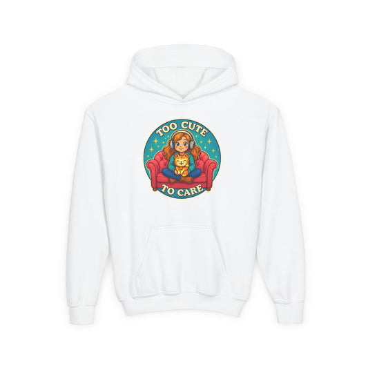 Youth Cute Pet Lover Hoodie, Cozy Animal Sweatshirt, Gifts for Kids, Birthday Present, Holiday Apparel, Too Cute to Care