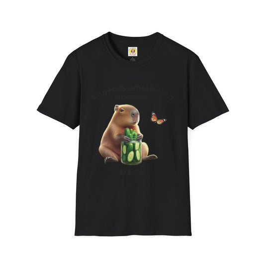 Cute Capybara with cucumber jar and Butterfly Unisex Softstyle T-Shirt