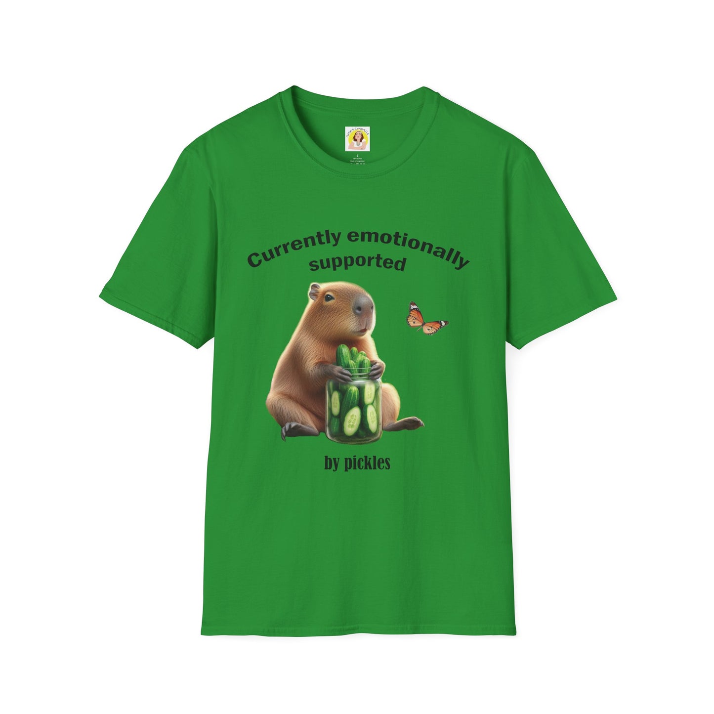 Cute Capybara with cucumber jar and Butterfly Unisex Softstyle T-Shirt