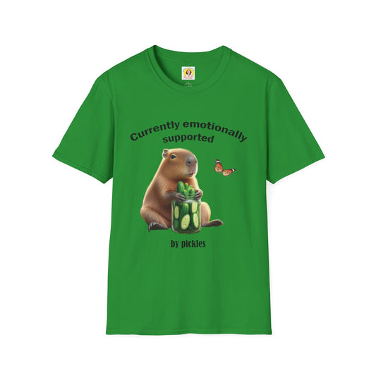 Cute Capybara with cucumber jar and Butterfly Unisex Softstyle T-Shirt