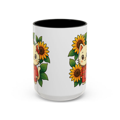 Cute Cat Floral Accent Coffee Mug - Kitty Lover Gift, Tea Cup, Home Decor, Anime Inspired, Coffee Lover Gift