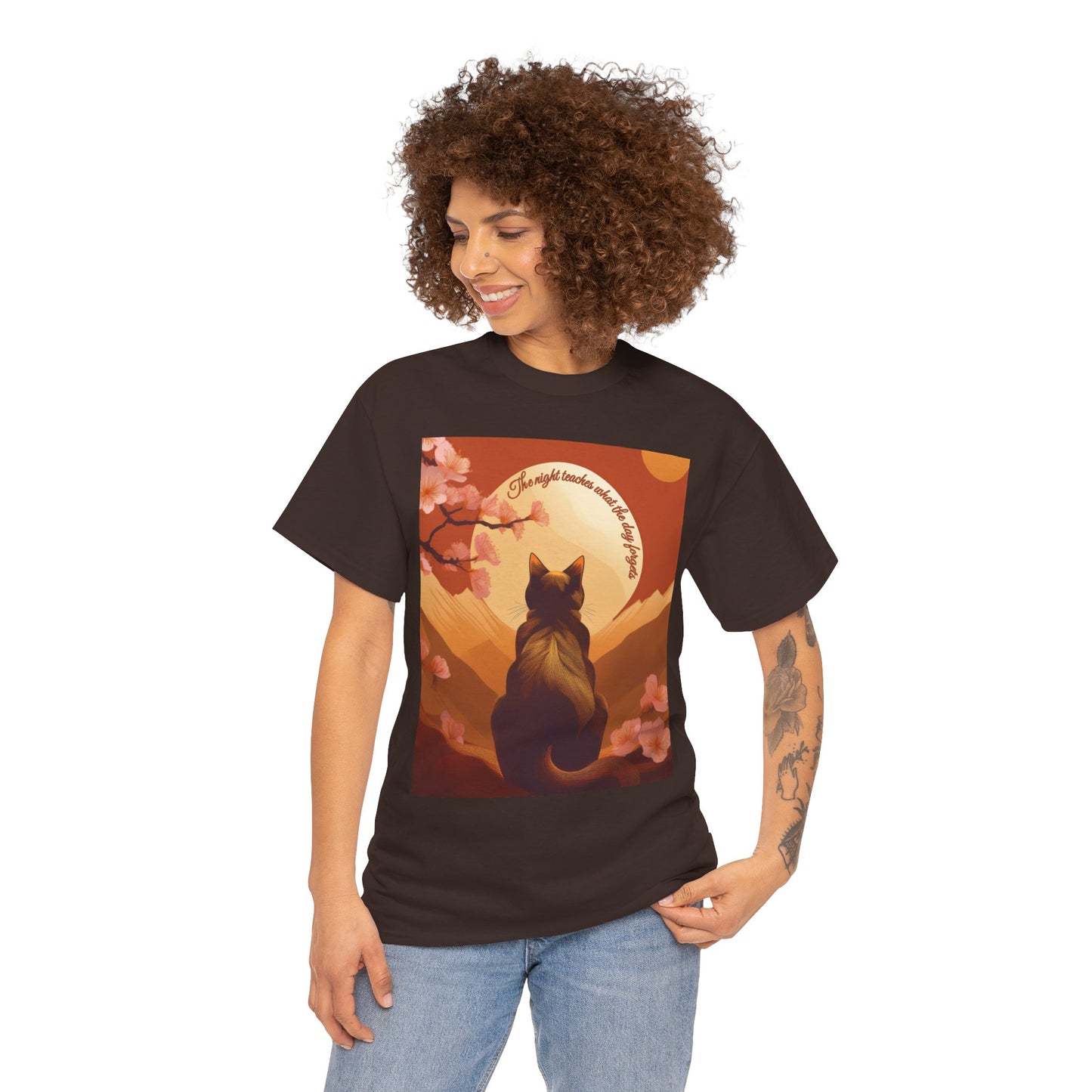 Cat Lover's Sunset Tee, Unisex Heavy Cotton Shirt, Gift for Cat Owners, Pet Lover Apparel, Cute Graphic Tee, Nature Inspired Design