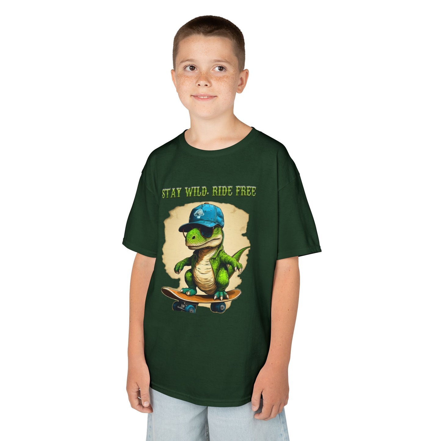 Kids Graphic Tee with Dinosaur Design, Stay Wild, Fun T-Shirt for Boys, Youth Apparel, Gift for Birthdays, Playdate Wear, Casual Style