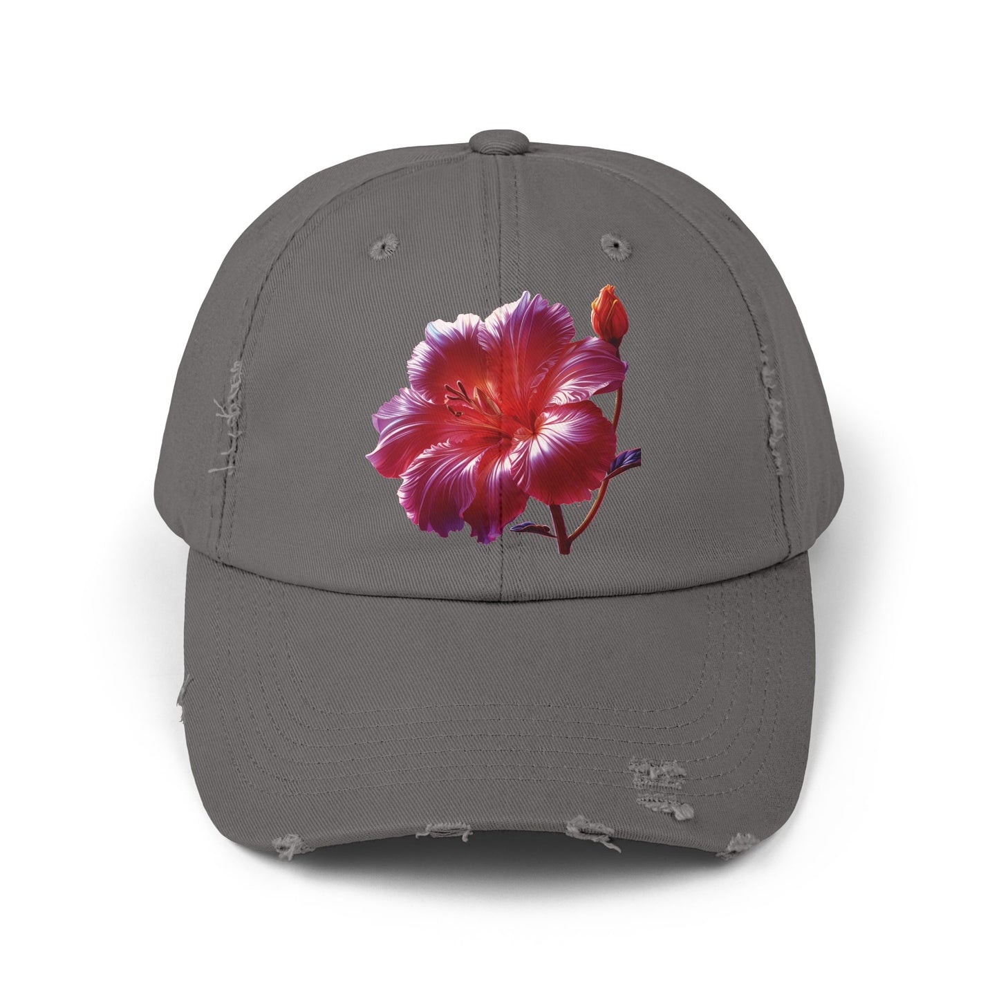 Hibiscus Flower Distressed Cap, Floral Baseball Hat, Trendy Unisex Hat, Summer Accessory, Gift for Garden Lovers, Casual Wear
