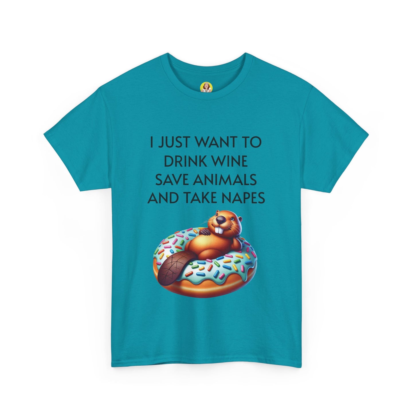 Funny Unisex Heavy Cotton Tee - 'I Just Want to Drink Wine, Save Animals, and Take Naps'